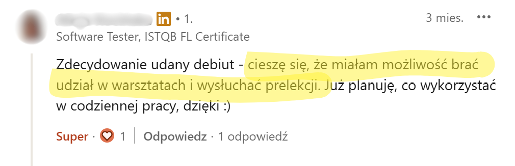 Opinia uczestnika warsztatów 2